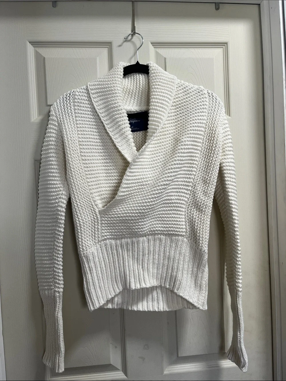 American Eagle Outfitters Ivory Shawl Collar Knit Pullover